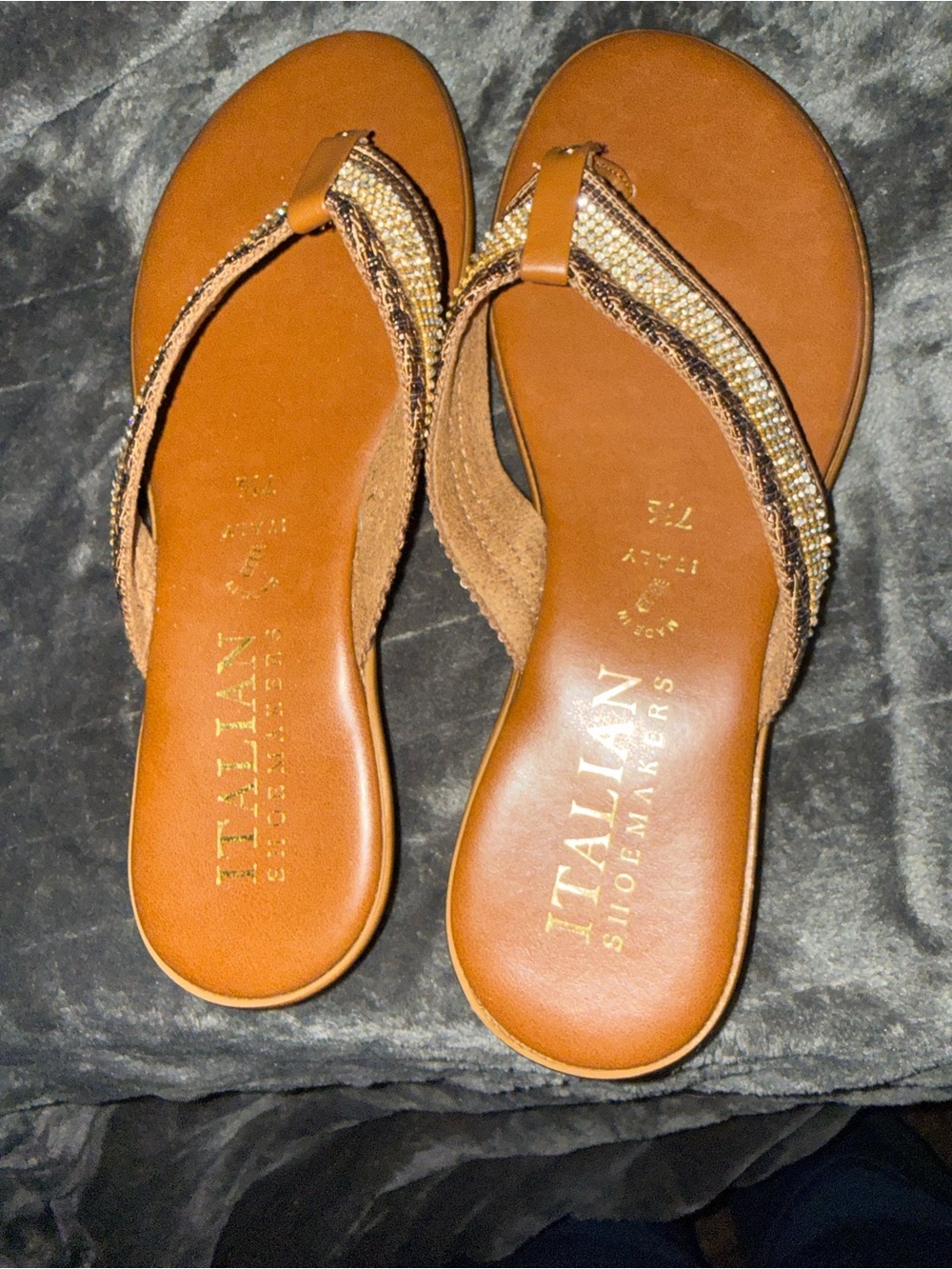 Italian Shoemakers Brown Beaded Thong Sandals